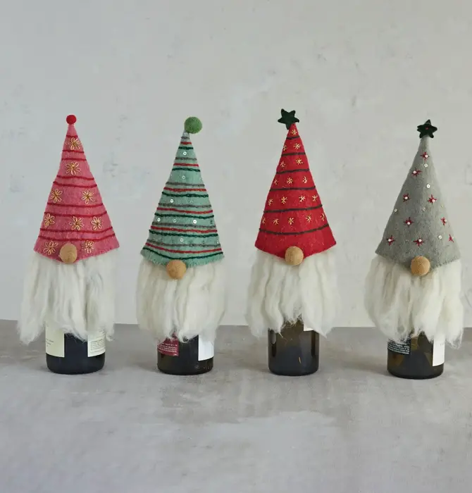 Bottle + Tree Topper | Felt Gnome