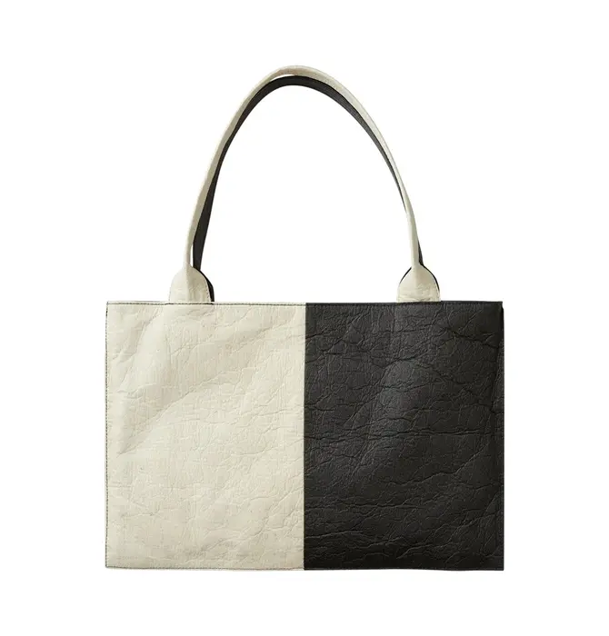 Vegan Tote Bag | Color Block  | Charcoal + Natural