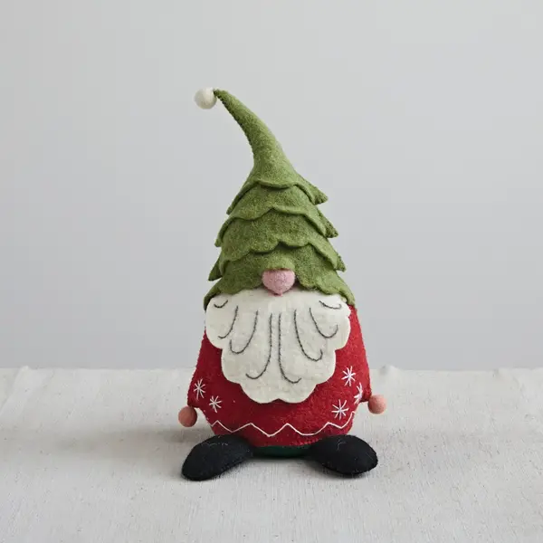 Creative Co-Op Figure | Felt Gnome 14x7.5 | Chunky Green Hat