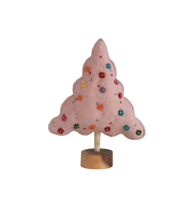Figure | Pink Felt Tree | Beads + Applique + Embroidery