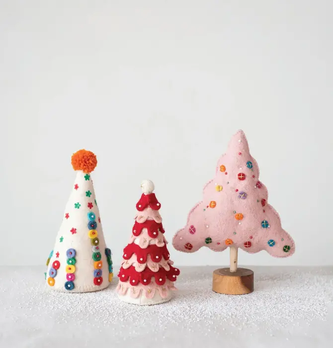 Tree | Felt Wool | Pink Beads + Applique + Embroidery