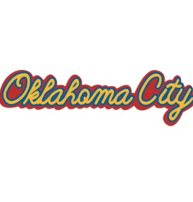 Sticker | Oklahoma City | Script Yellow Blue Red