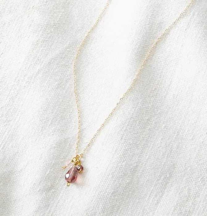 Necklace | Temple Bead Pear Drop Pendant (Rose) | Just Trade