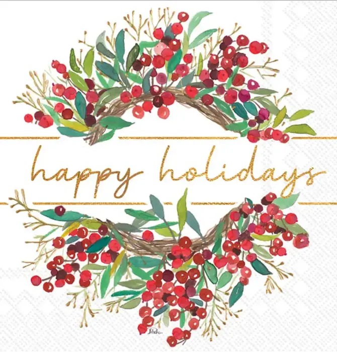 Cocktail Napkins | Happy Holidays Wreath