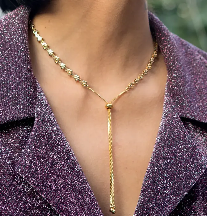 Necklace| Lariat Bolo Floral | 18KGP