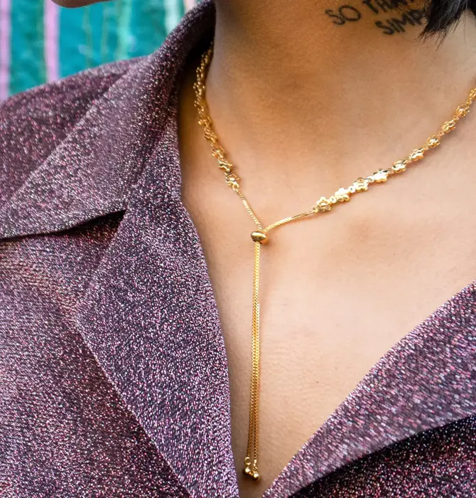 Necklace| Lariat Bolo Floral | 18KGP