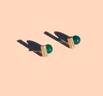 Earrings | "Morse Code" Studs | Green Onyx | 18K Gold Plated