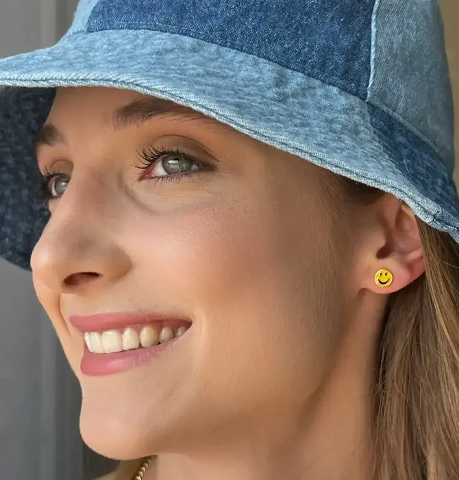 Earrings | Stud | 70's Smiley Face | 14KGP