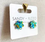 Earrings | Flower Glitter Stud | Turquoise