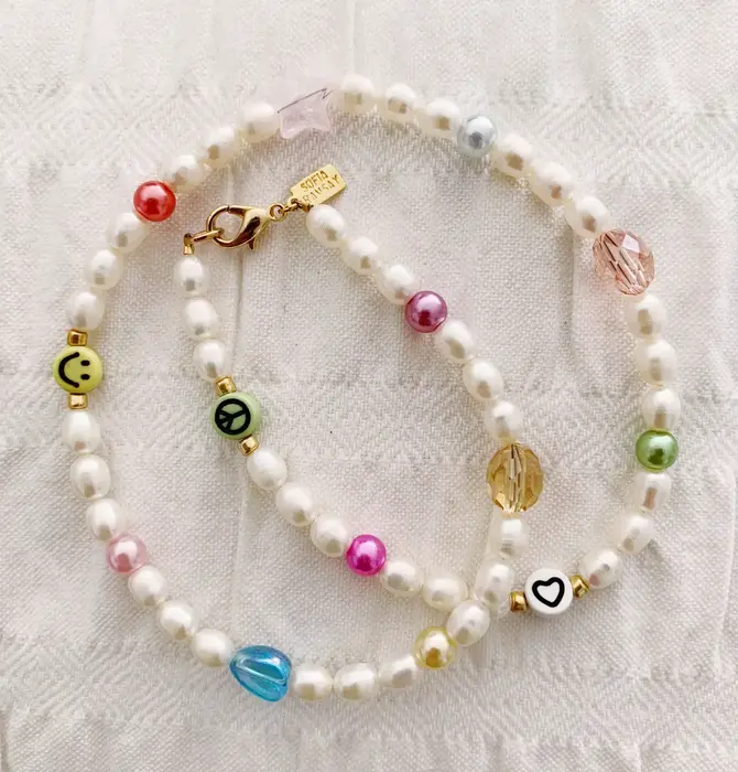 Necklace Choker | Freshwater Pearl | Mixed Beaded Smiley
