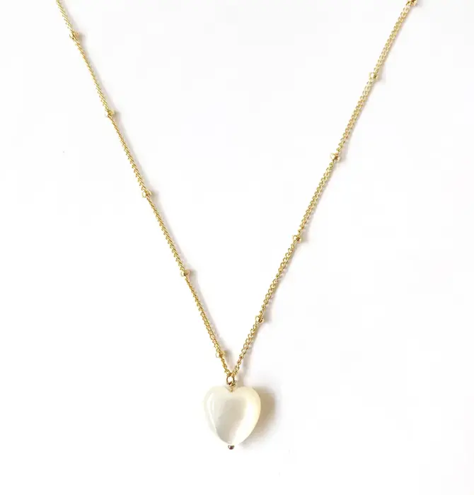 Necklace | Heart Mother of Pearl | Gold-Filled Beaded Chain