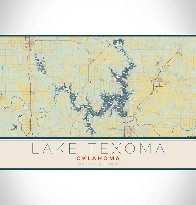 Map Print | 12x18 Woodblock | Oklahoma Lakes