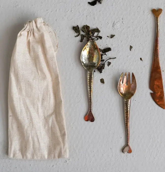 Flatware Set | Hand-Forged Copper | Fish Tail Silhouette
