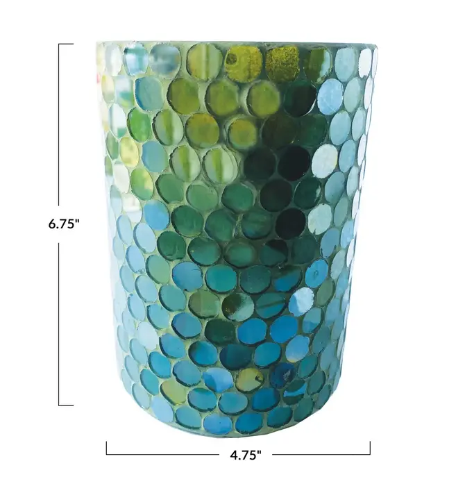 Candle Holder | Votive | Mosaic Green Glass