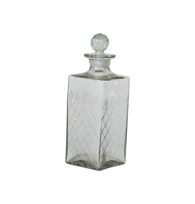 Decanter | Etched Recycled Glass | Diamond Stopper