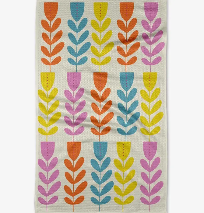 Microfiber Tea Towel | Folk Art Tulips