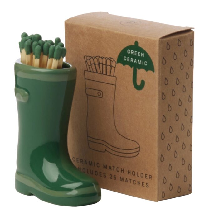 Match Holder | Ceramic | Wellington Rain Boot | Dark Green