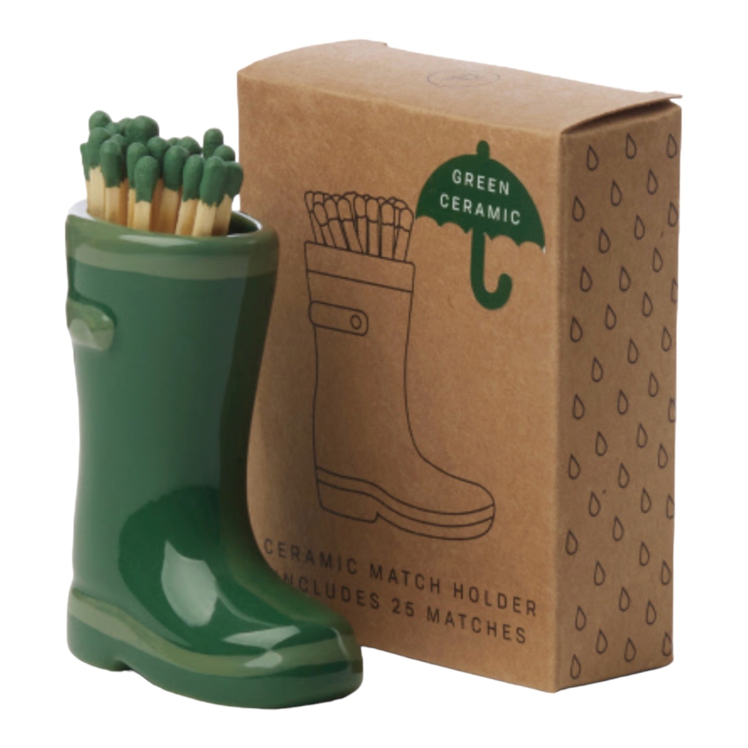 Match Holder Ceramic Rain Boot Dark Green PLENTY Mercantile Event Venue