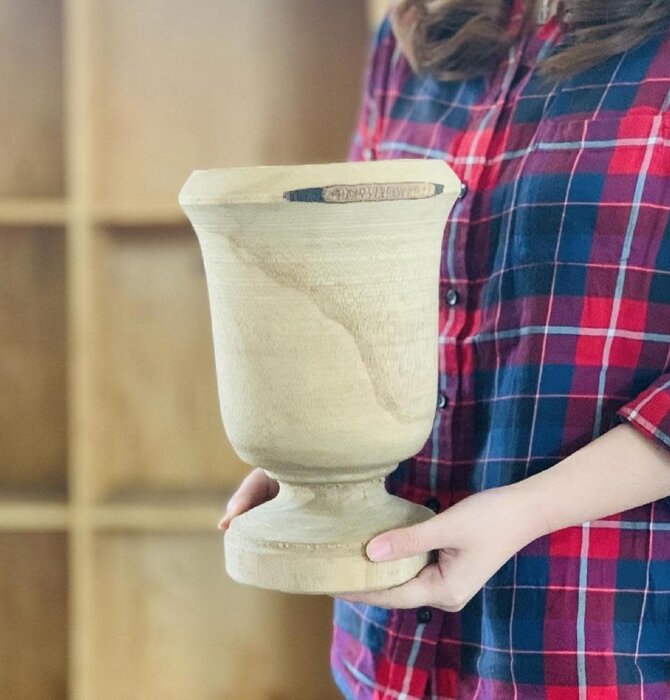 Vase | Footed | Hand-Carved Paulownia Wood
