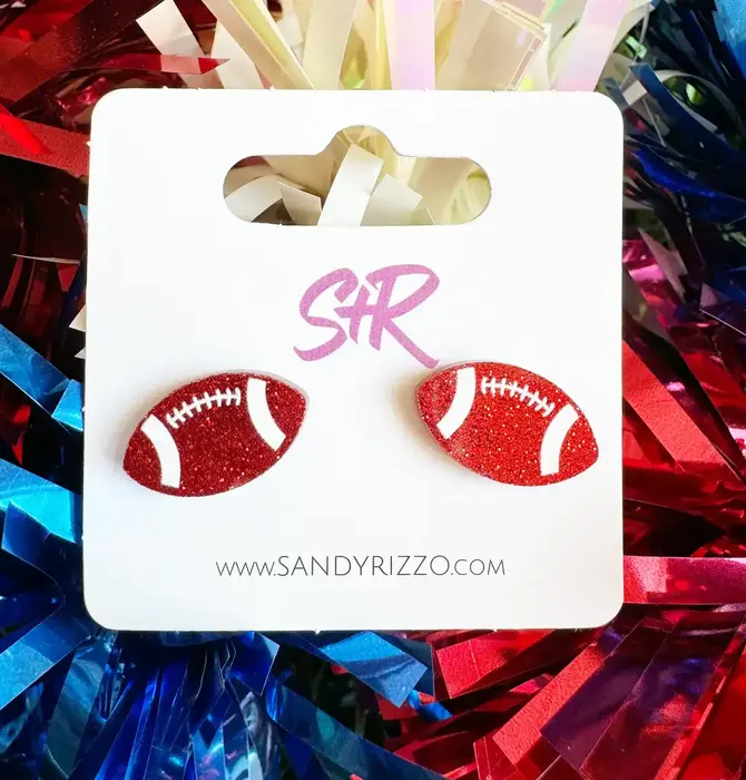 Earrings | Football Stud | Red Glitter