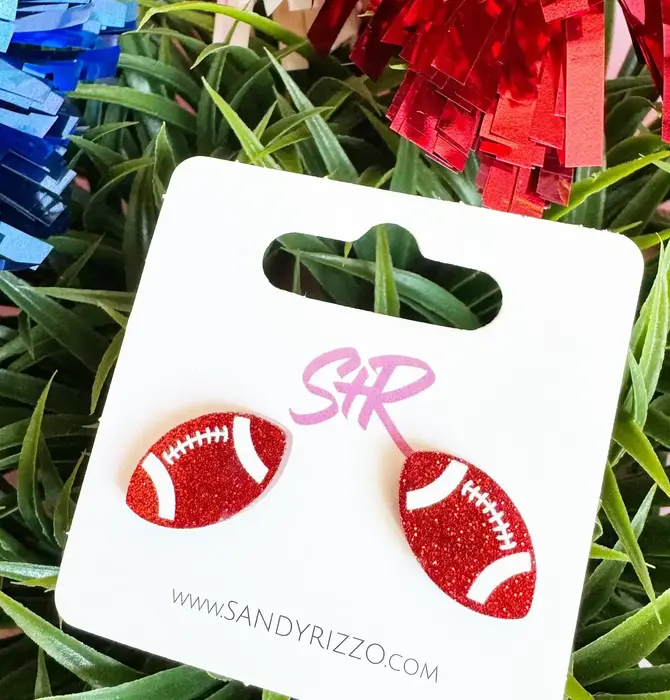 Earrings | Football Stud | Red Glitter