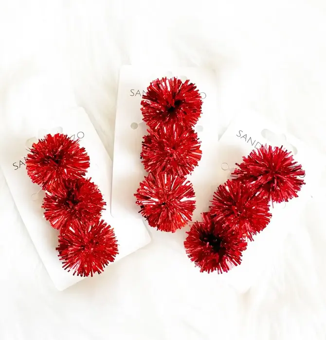 Hair Clip | Party Pom Tinsel | Red