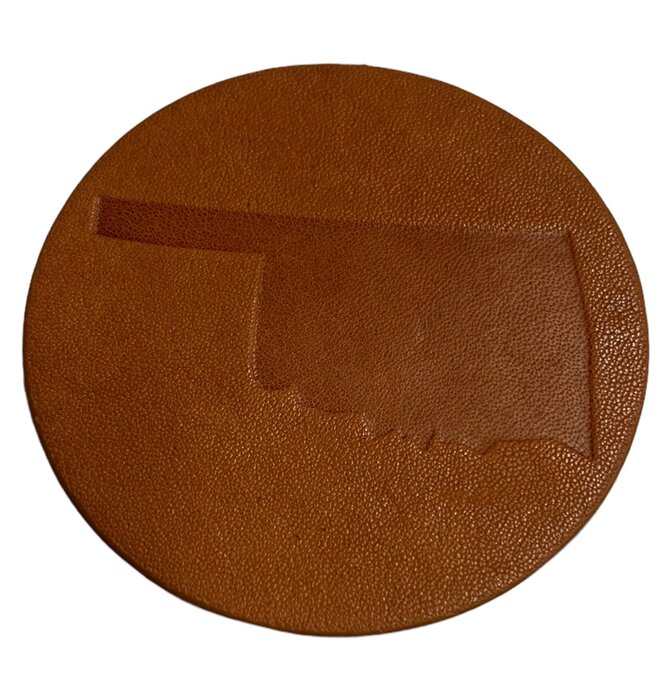 Leather Coaster | Oklahoma State Outline