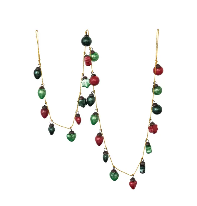 Garland | Mercury Glass Ornament | Red + Green | Gold Cord