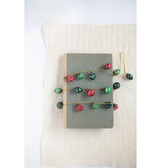 Garland | Mercury Glass Ornament | Red + Green | Gold Cord
