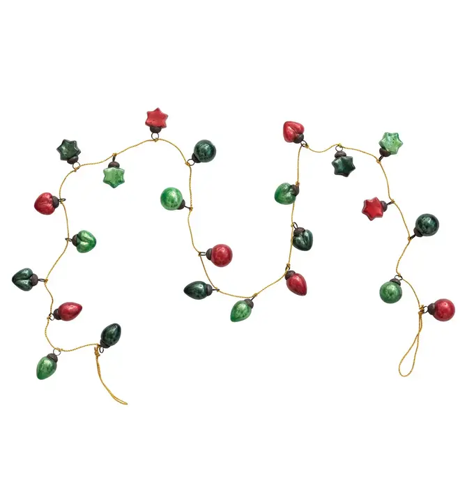 Garland | Mercury Glass Ornament | Red + Green | Gold Cord