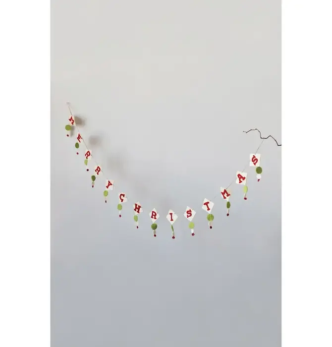 Garland | Wool Felt | "Merry Christmas" | Red + White + Green