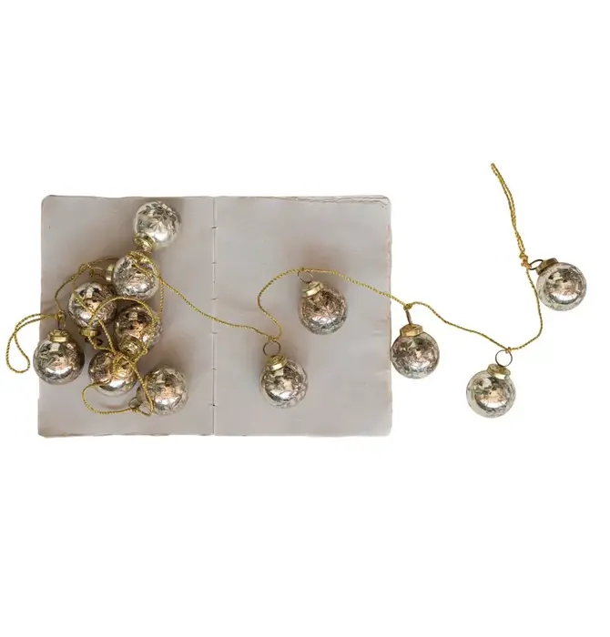 Garland | Mercury Glass Ornament | Antique Gold | Etched Snowflake | Gold Cord