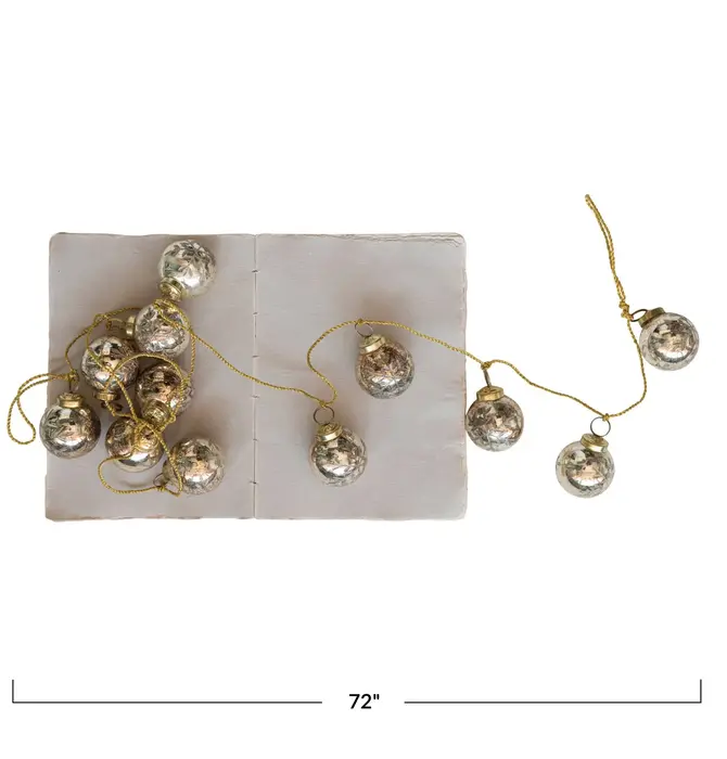 Garland | Mercury Glass Ornament | Antique Gold | Etched Snowflake | Gold Cord