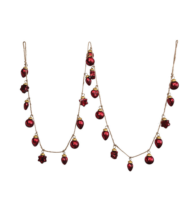 Garland | Mercury Glass Ornament | Red | Gold Cord