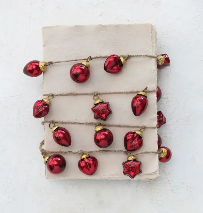 Garland | Mercury Glass Ornament | Red | Gold Cord