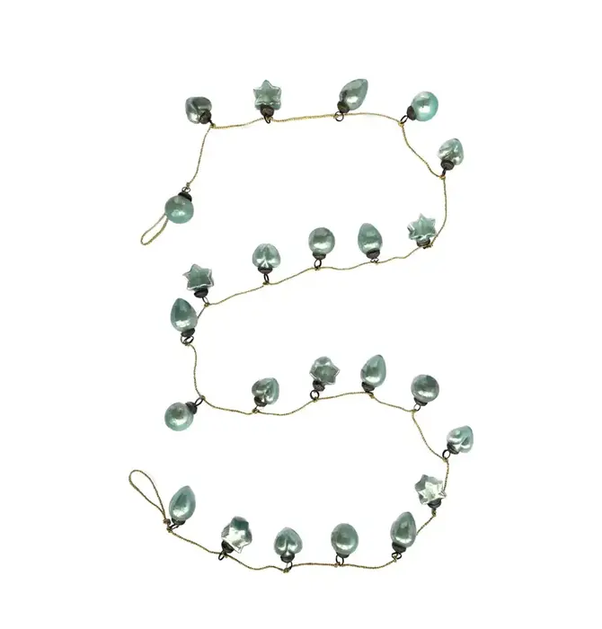 Garland Garland | Mercury Glass Ornament | Mint | Gold Cord Bulb+Star+Heart+Ball Ornament | Mint Mercury Glass | Gold Cord