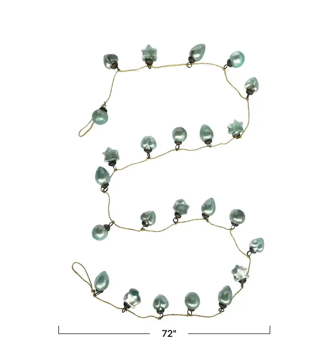 Garland Garland | Mercury Glass Ornament | Mint | Gold Cord Bulb+Star+Heart+Ball Ornament | Mint Mercury Glass | Gold Cord