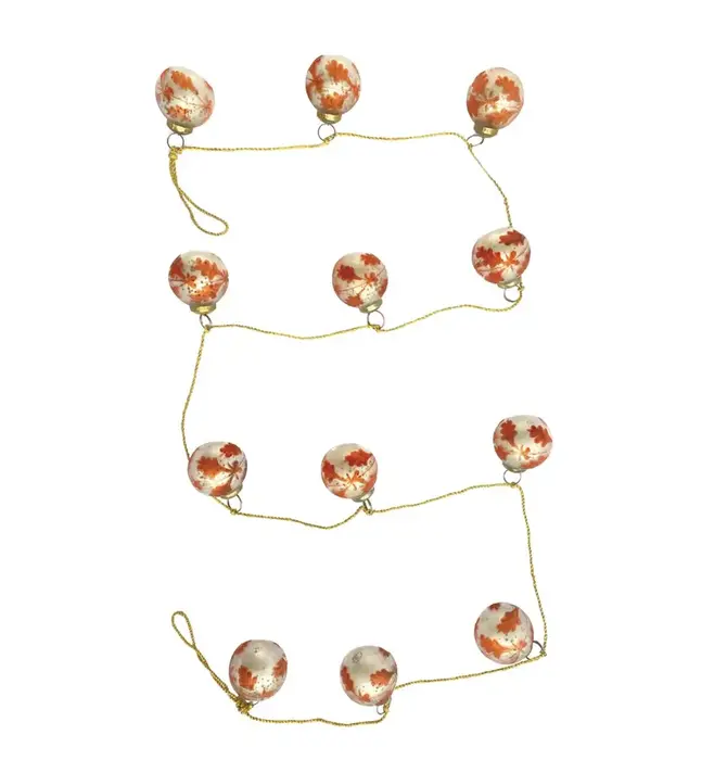 Garland | Recycled Glass Ornament | Silver + Coral | Etched Leaf | Gold Cord