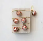 Garland | Mercury Glass Ornament | Silver + Coral | Etched Leaf | Gold Cord