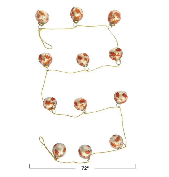 Garland | Recycled Glass Ornament | Silver + Coral | Etched Leaf | Gold Cord