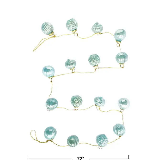 Garland | Mercury Glass Ornament | Mint | Gold Cord