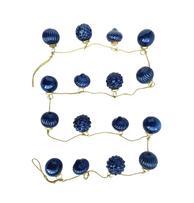 Garland | Mercury Glass Ornament | Dark Blue | Gold Cord