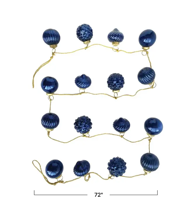 Garland | Mercury Glass Ornament | Dark Blue | Gold Cord