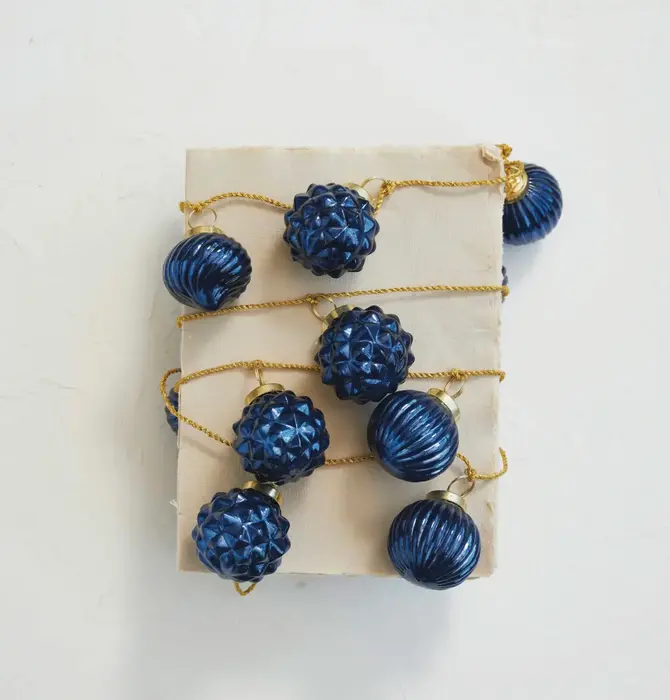 Garland | Mercury Glass Ornament | Dark Blue | Gold Cord