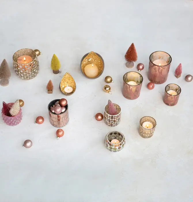 Tealight Holder | Mosaic Glass | Antique Pink