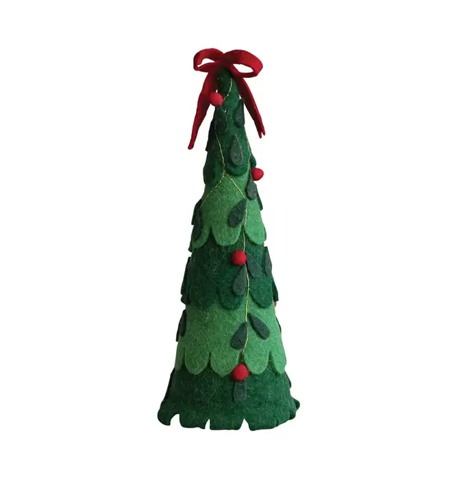 Tree | Felt Wool | Red Bow + Poms