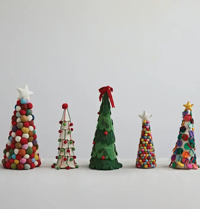 Tree | Felt Wool | Red Bow + Poms