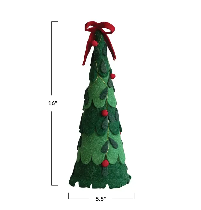 Tree | Wool Felt | Red Bow + Poms