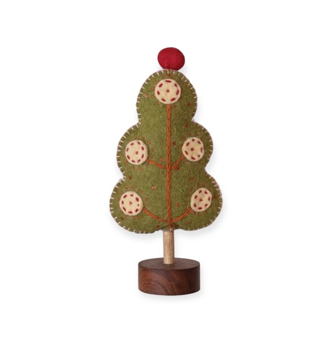 Tree | Felt Wool | Scalloped Edge | Green + Red Pom