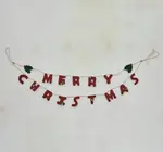 Garland | Wool Felt | "Merry Christmas" | Bubble Letters | Holly + Berries